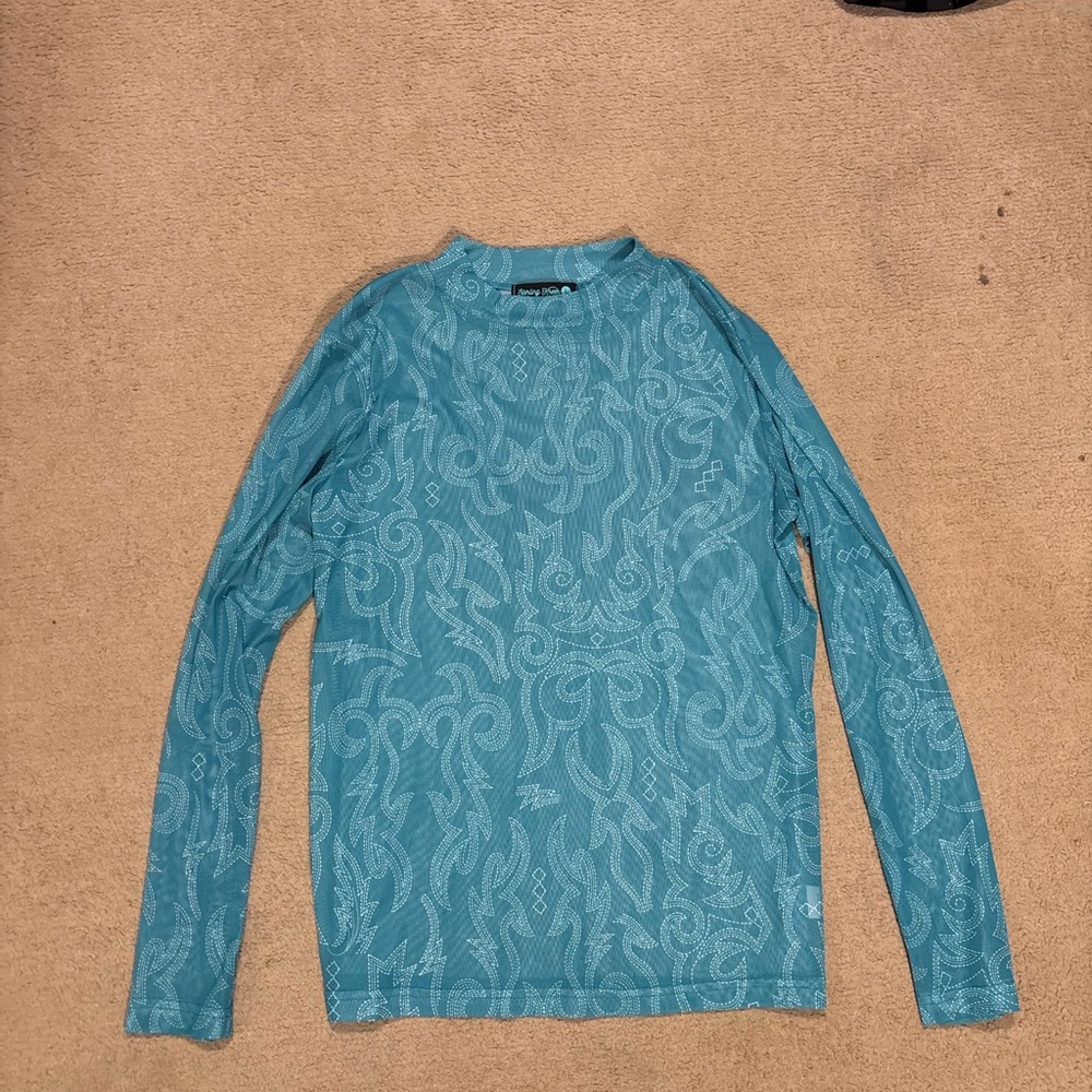 Women's Teal Patterned Long Sleeve Top